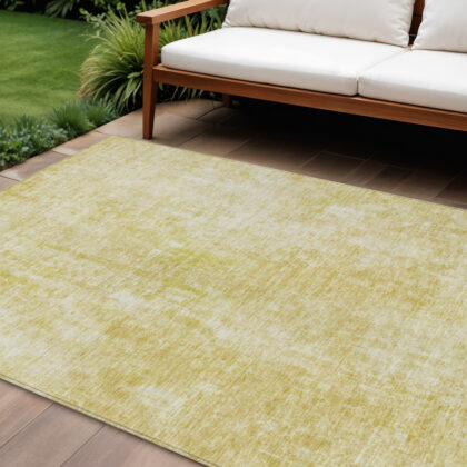 10' X 14' Gold Wheat And Ivory Abstract Washable Indoor Outdoor Area Rug