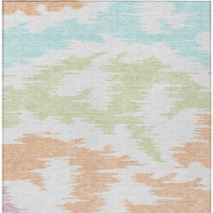 5' X 8' White Sky Blue And Artichoke Green Abstract Washable Indoor Outdoor Area Rug