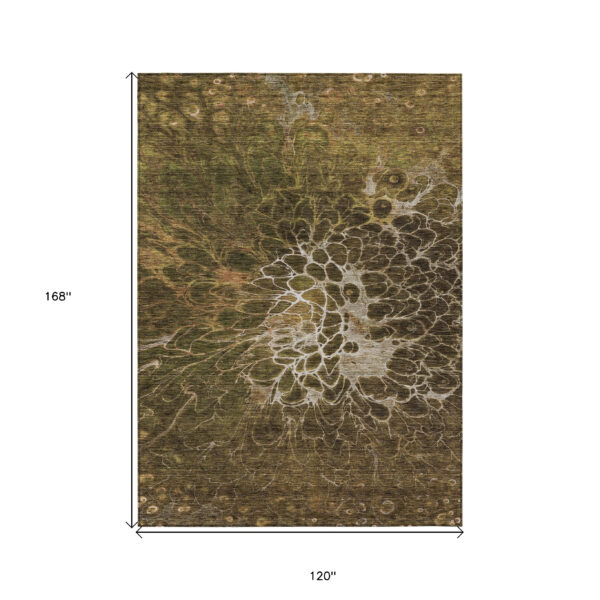 10' X 14' Chocolate And Gray Abstract Washable Indoor Outdoor Area Rug