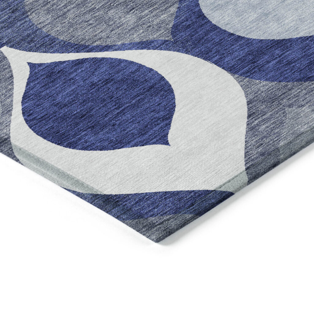 5' X 8' Navy Blue And Denim Blue Ogee Washable Indoor Outdoor Area Rug