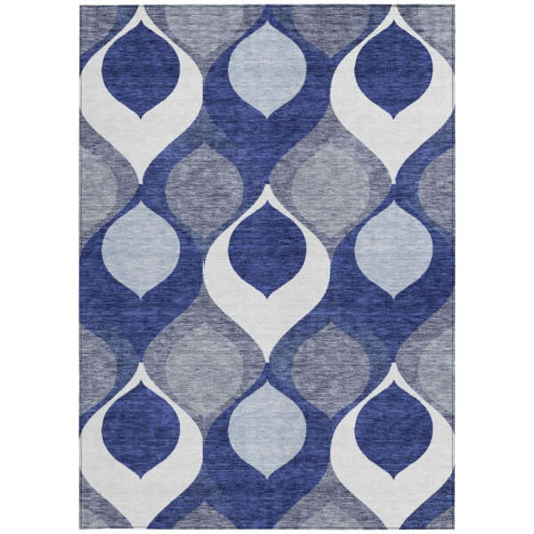 5' X 8' Navy Blue And Denim Blue Ogee Washable Indoor Outdoor Area Rug