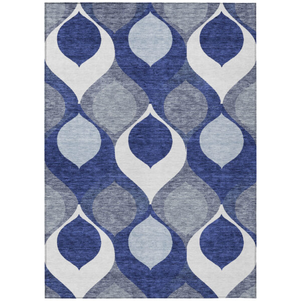 5' X 8' Navy Blue And Denim Blue Ogee Washable Indoor Outdoor Area Rug