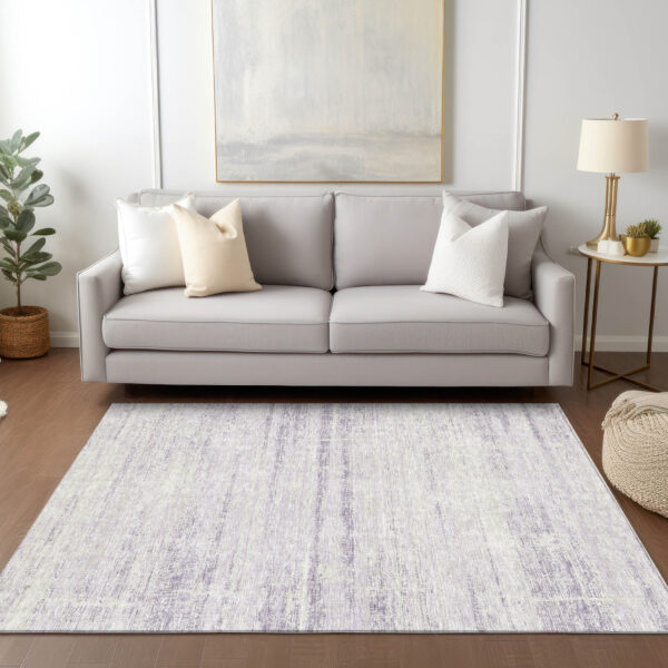 9' X 12' Lavender Purple And Ivory Abstract Washable Indoor Outdoor Area Rug