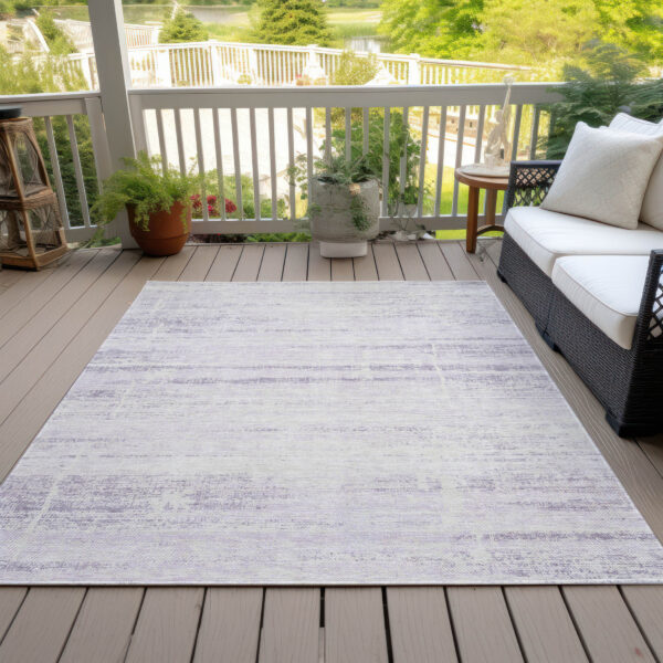 9' X 12' Lavender Purple And Ivory Abstract Washable Indoor Outdoor Area Rug