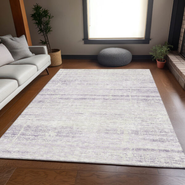 9' X 12' Lavender Purple And Ivory Abstract Washable Indoor Outdoor Area Rug
