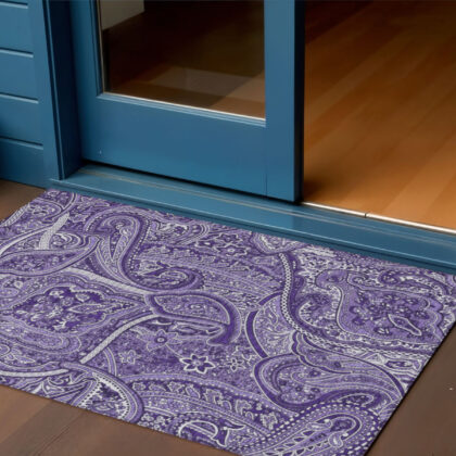 3' X 5' Purple Lavender And Silver Paisley Washable Indoor Outdoor Area Rug