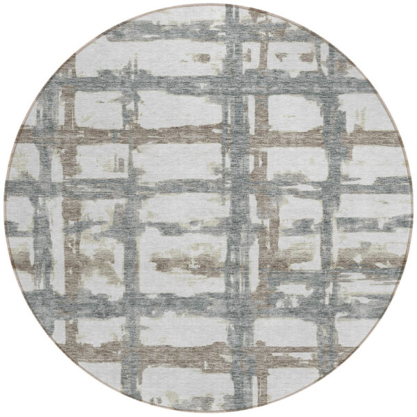 8' Silver Taupe And Gray Round Striped Washable Indoor Outdoor Area Rug