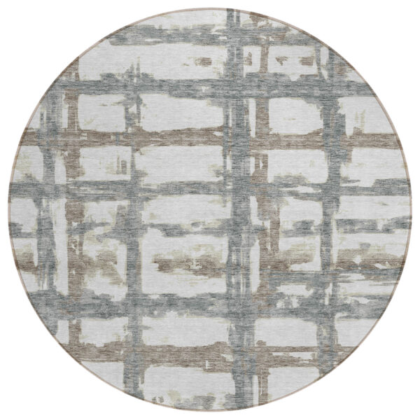 8' Silver Taupe And Gray Round Striped Washable Indoor Outdoor Area Rug