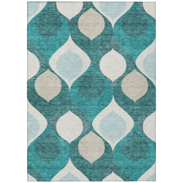 10' X 14' Teal Blue Sky Blue And Ivory Ogee Washable Indoor Outdoor Area Rug