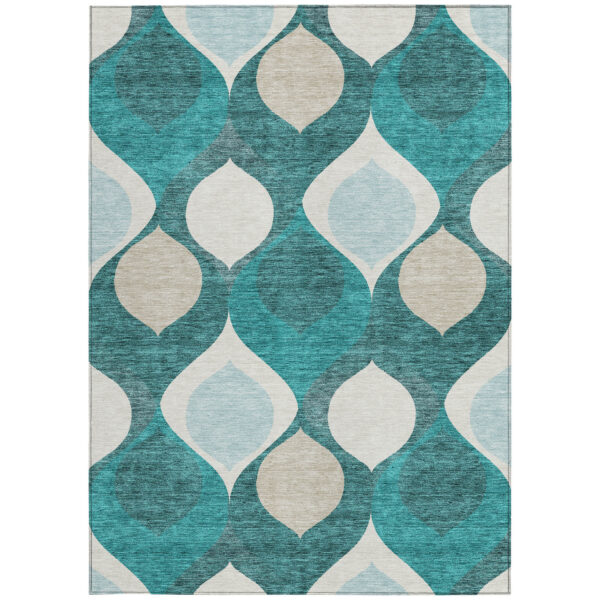10' X 14' Teal Blue Sky Blue And Ivory Ogee Washable Indoor Outdoor Area Rug
