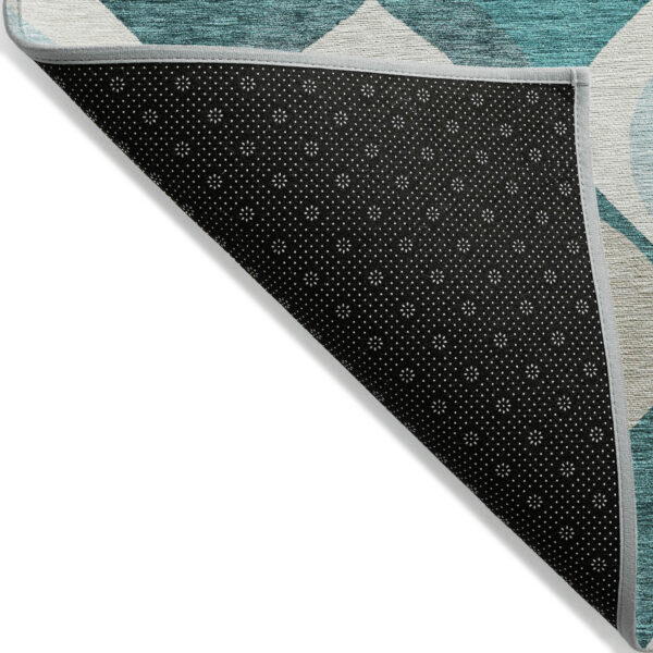 10' X 14' Teal Blue Sky Blue And Ivory Ogee Washable Indoor Outdoor Area Rug