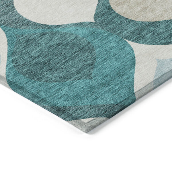 10' X 14' Teal Blue Sky Blue And Ivory Ogee Washable Indoor Outdoor Area Rug