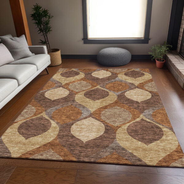 10' X 14' Copper Beige And Taupe Ogee Washable Indoor Outdoor Area Rug