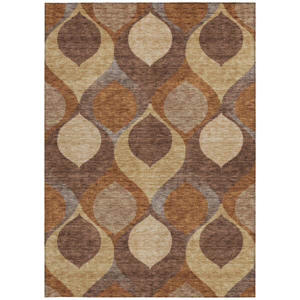 10' X 14' Copper Beige And Taupe Ogee Washable Indoor Outdoor Area Rug