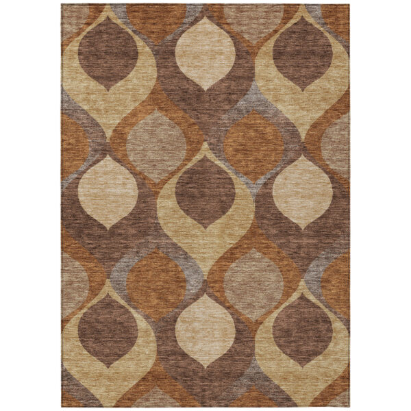 10' X 14' Copper Beige And Taupe Ogee Washable Indoor Outdoor Area Rug