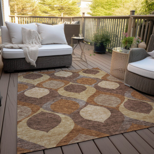 10' X 14' Copper Beige And Taupe Ogee Washable Indoor Outdoor Area Rug