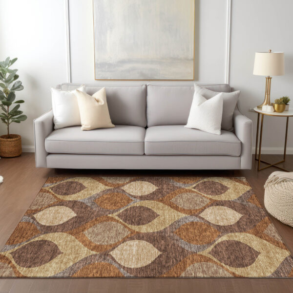 10' X 14' Copper Beige And Taupe Ogee Washable Indoor Outdoor Area Rug