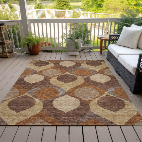 10' X 14' Copper Beige And Taupe Ogee Washable Indoor Outdoor Area Rug