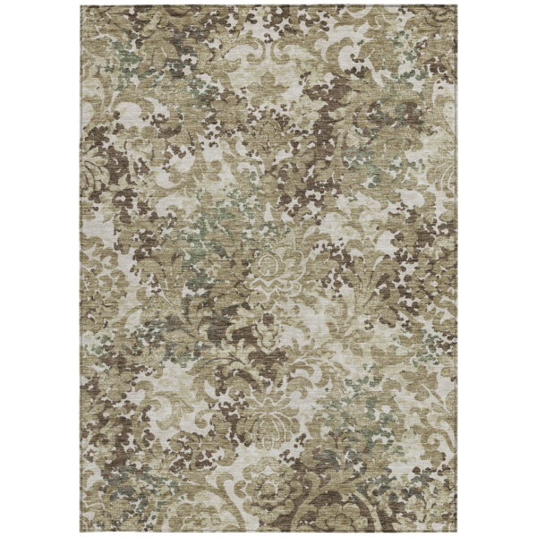 3' X 5' Beige Taupe And Brown Floral Washable Indoor Outdoor Area Rug