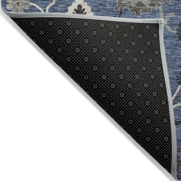 8' Blue Gray And White Round Floral Washable Indoor Outdoor Area Rug