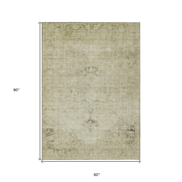 5' X 8' Beige Taupe And Brown Oriental Washable Indoor Outdoor Area Rug