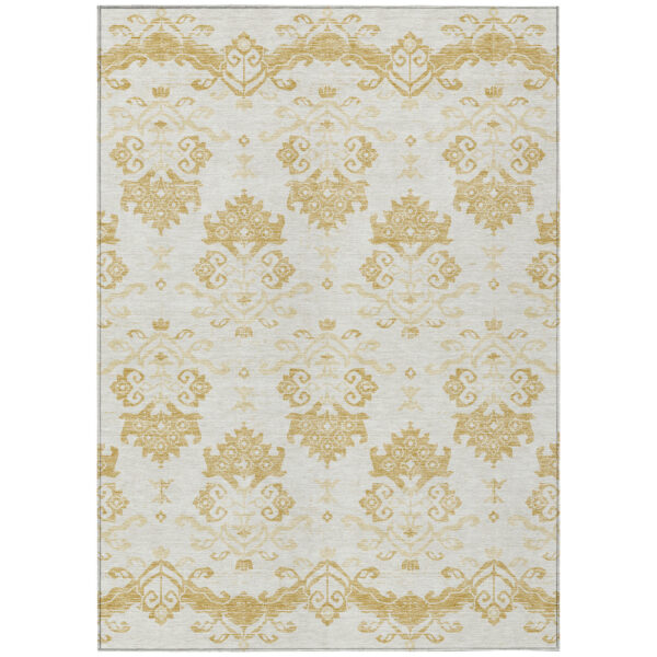 3' X 5' Gold Beige And Wheat Oriental Washable Indoor Outdoor Area Rug