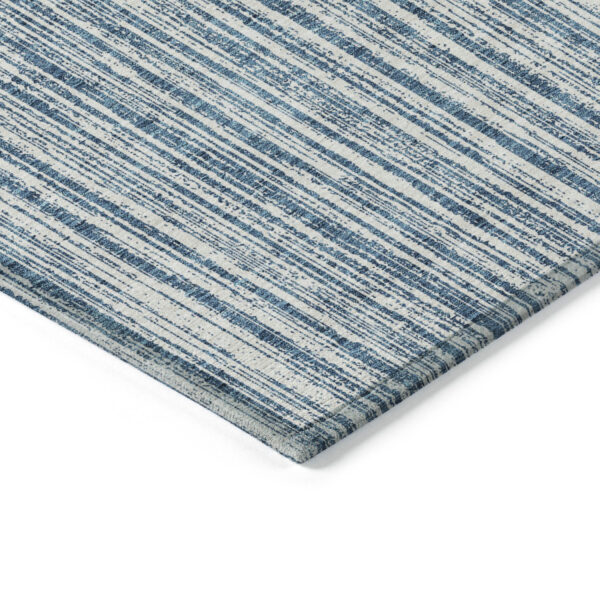 8' Blue And Ivory Round Striped Washable Indoor Outdoor Area Rug