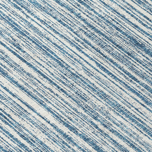 8' Blue And Ivory Round Striped Washable Indoor Outdoor Area Rug