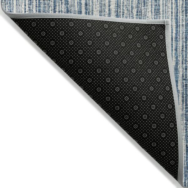 8' Blue And Ivory Round Striped Washable Indoor Outdoor Area Rug