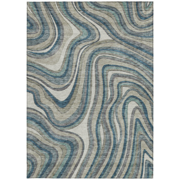 8' X 10' Teal Blue Gray And Taupe Abstract Washable Indoor Outdoor Area Rug