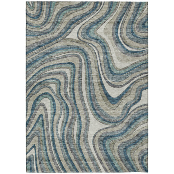 8' X 10' Teal Blue Gray And Taupe Abstract Washable Indoor Outdoor Area Rug
