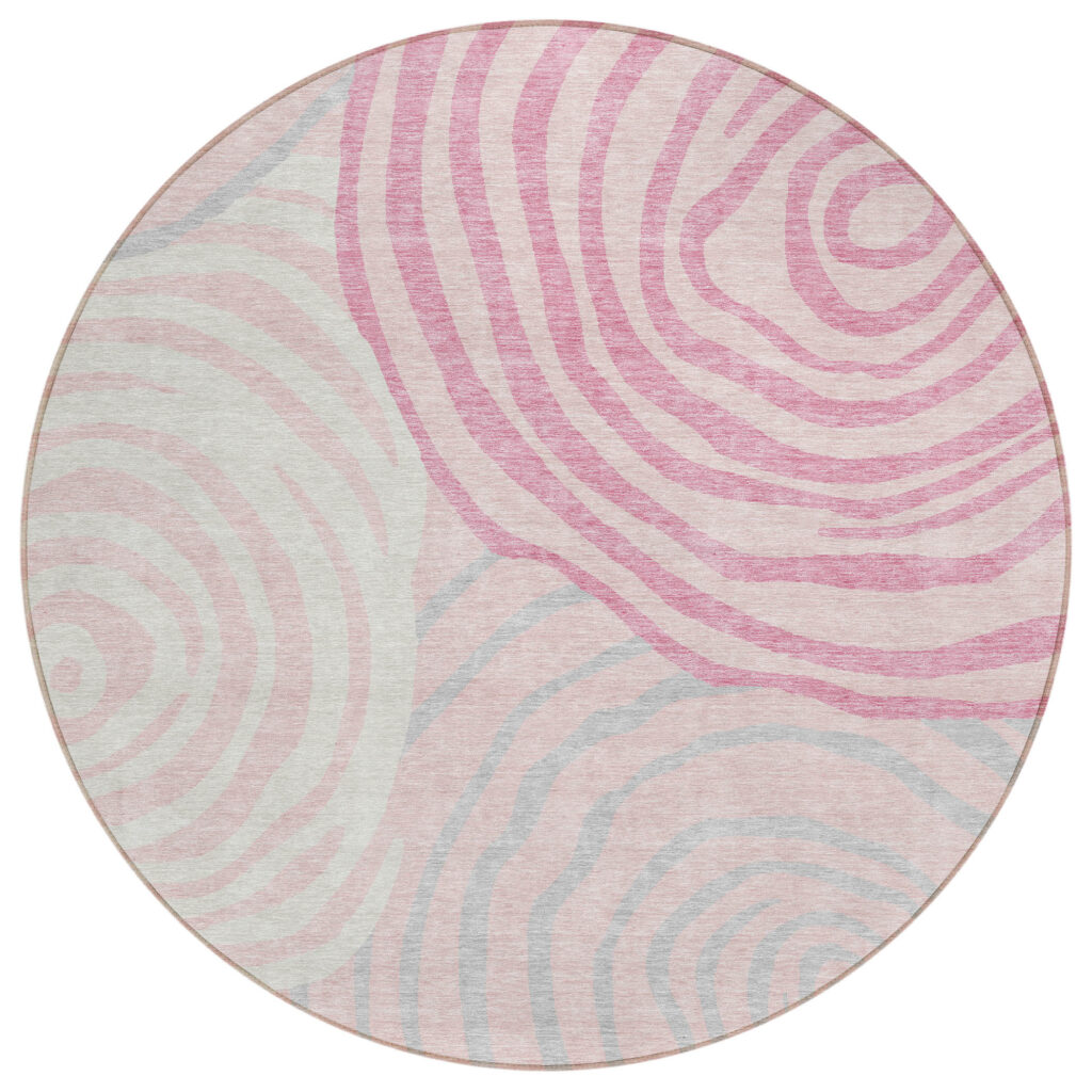8' Pink Ivory And Gray Round Abstract Washable Indoor Outdoor Area Rug
