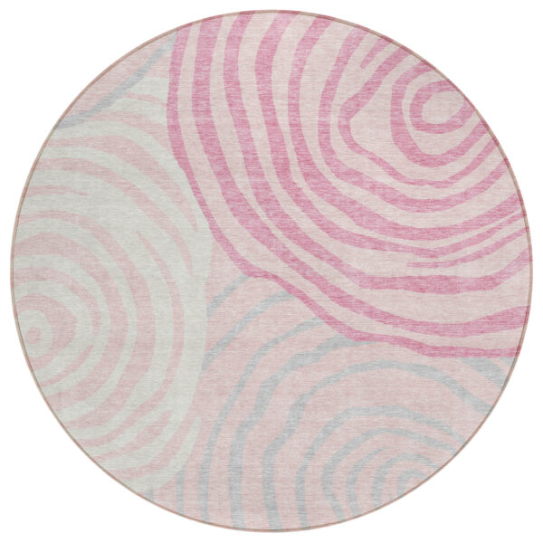 8' Pink Ivory And Gray Round Abstract Washable Indoor Outdoor Area Rug