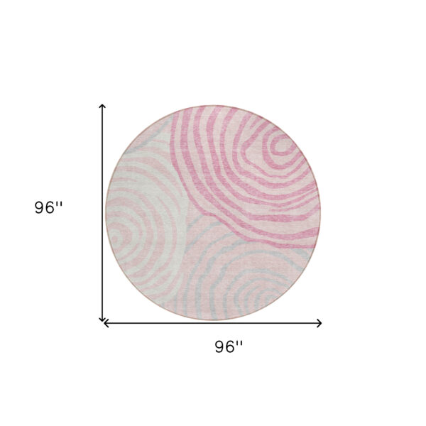 8' Pink Ivory And Gray Round Abstract Washable Indoor Outdoor Area Rug