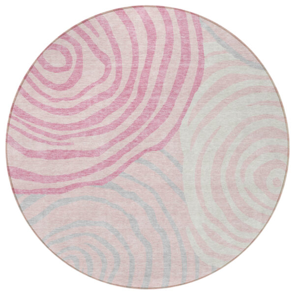 8' Pink Ivory And Gray Round Abstract Washable Indoor Outdoor Area Rug
