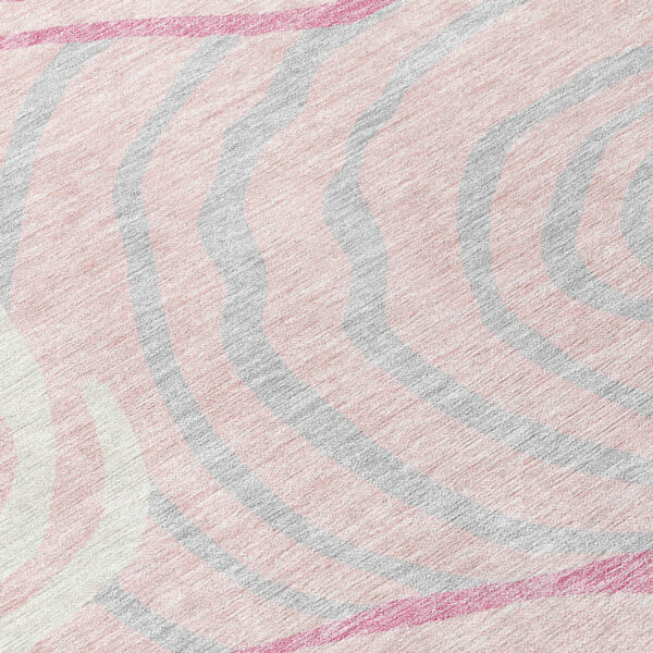 8' Pink Ivory And Gray Round Abstract Washable Indoor Outdoor Area Rug