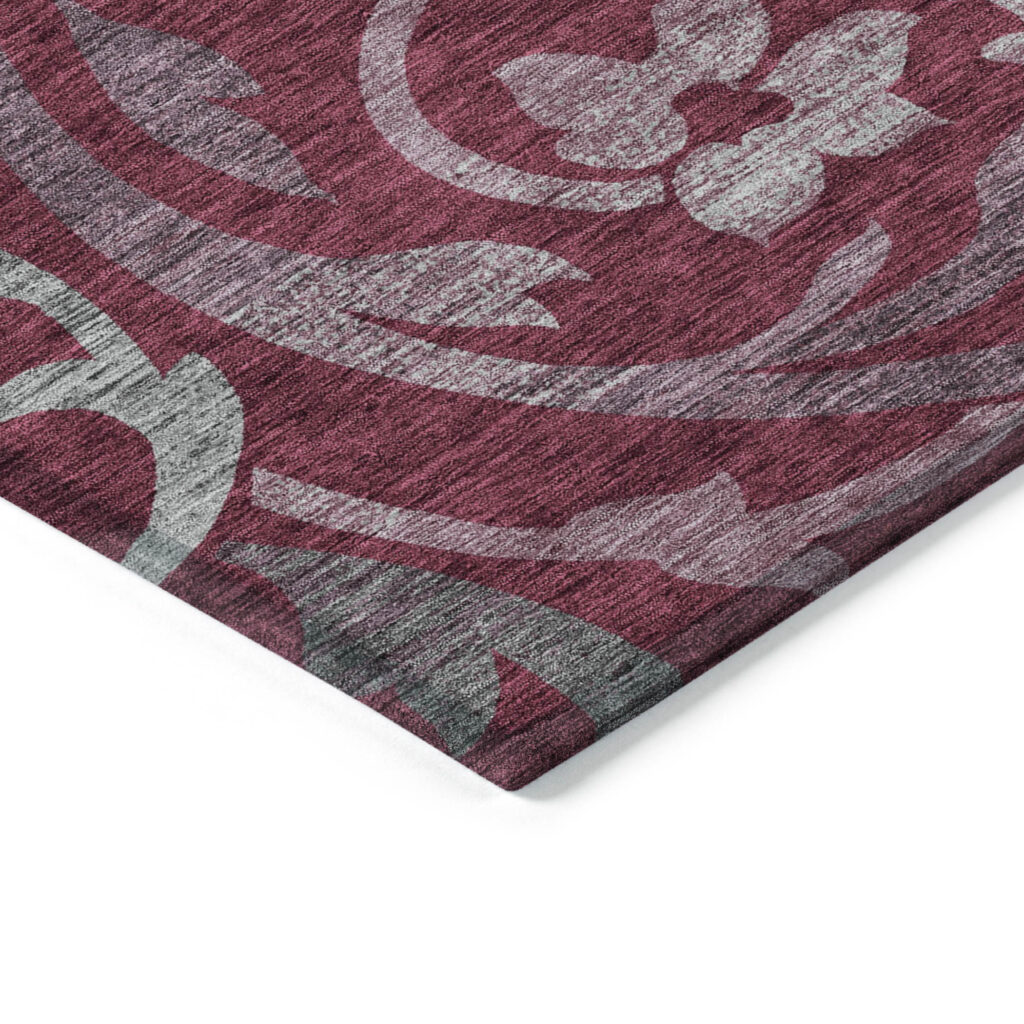 8' X 10' Red Gray And Silver Floral Washable Indoor Outdoor Area Rug