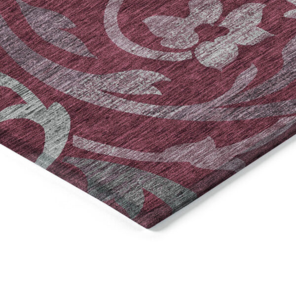 8' X 10' Red Gray And Silver Floral Washable Indoor Outdoor Area Rug