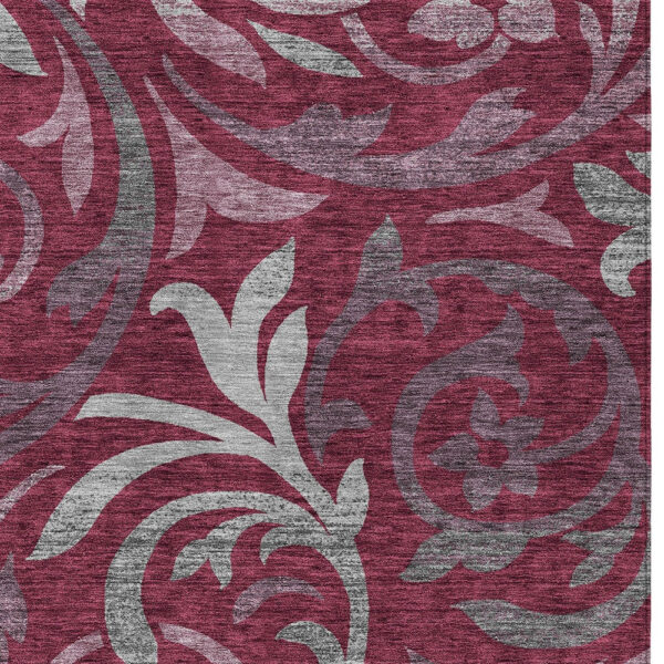 8' X 10' Red Gray And Silver Floral Washable Indoor Outdoor Area Rug