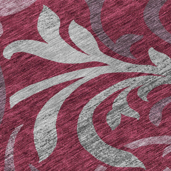 8' X 10' Red Gray And Silver Floral Washable Indoor Outdoor Area Rug