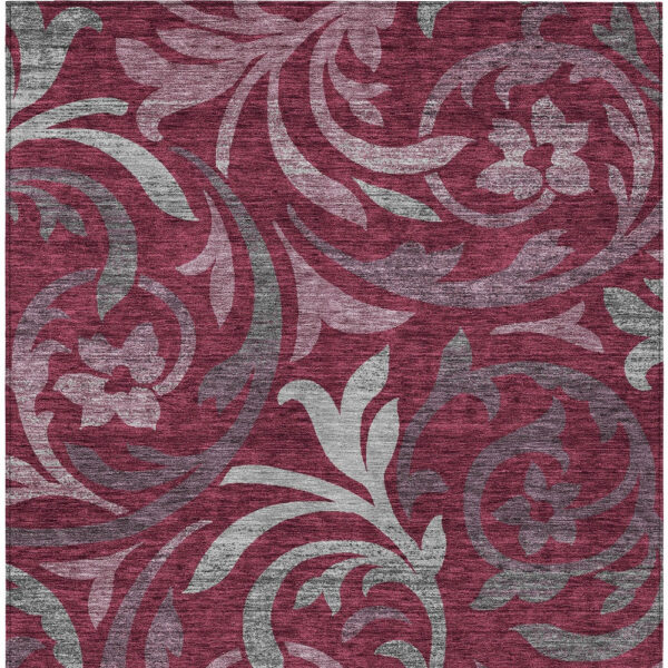 8' X 10' Red Gray And Silver Floral Washable Indoor Outdoor Area Rug