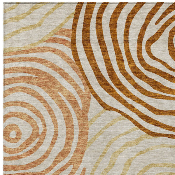 3' X 5' Terra Cotta Copper And Gold Abstract Washable Indoor Outdoor Area Rug