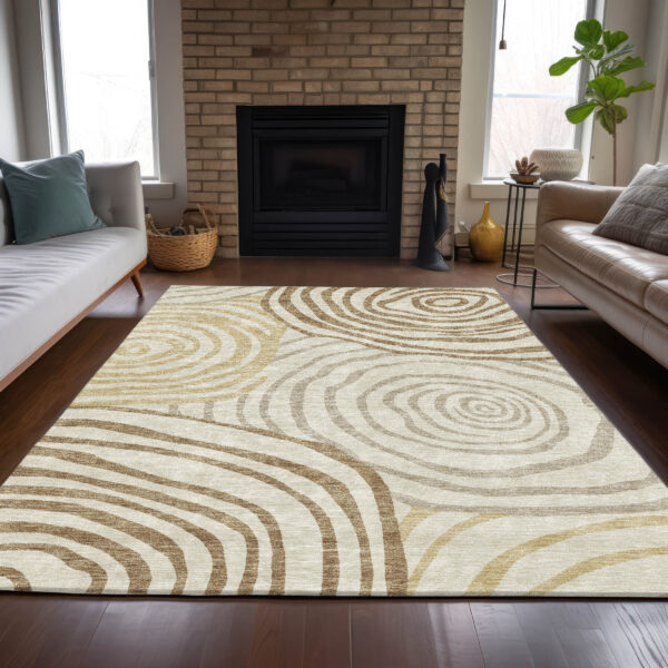 3' X 5' Gold Ivory And Beige Abstract Washable Indoor Outdoor Area Rug