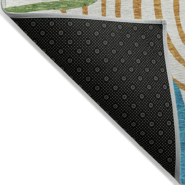 10' X 14' White Orange And Teal Blue Abstract Washable Indoor Outdoor Area Rug