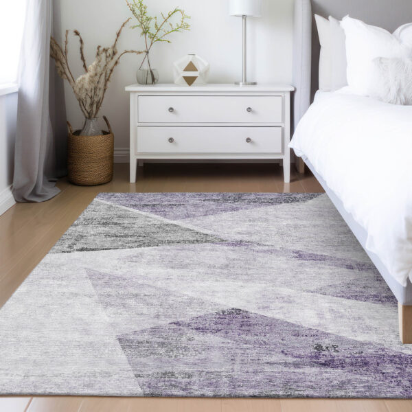 8' X 10' Purple Gray And Charcoal Abstract Washable Indoor Outdoor Area Rug