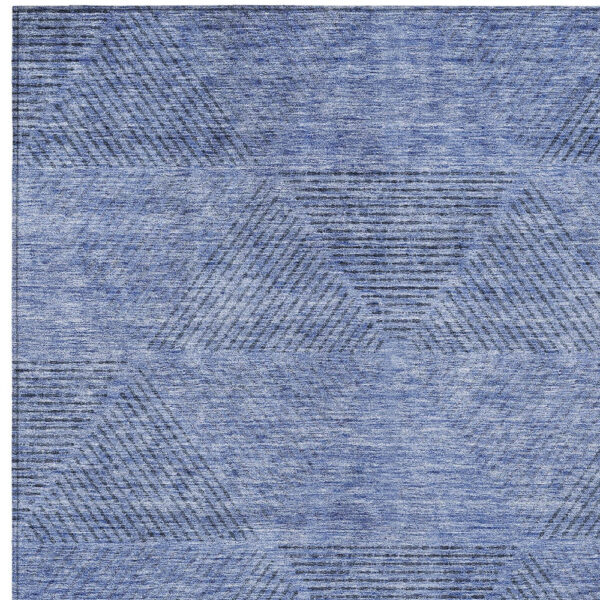 5' X 8' Denim Blue And Sky Blue Geometric Washable Indoor Outdoor Area Rug