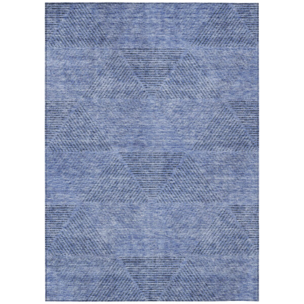 5' X 8' Denim Blue And Sky Blue Geometric Washable Indoor Outdoor Area Rug