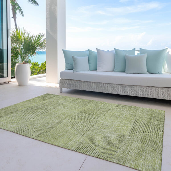 3' X 5' Artichoke Green And Fern Green Geometric Washable Indoor Outdoor Area Rug