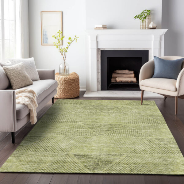 3' X 5' Artichoke Green And Fern Green Geometric Washable Indoor Outdoor Area Rug