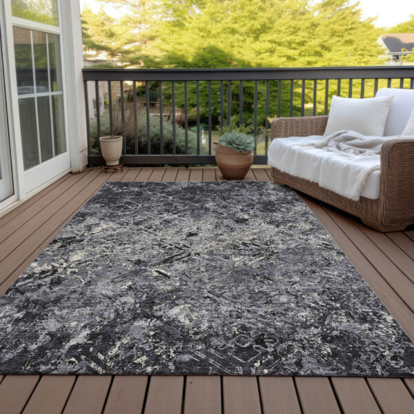 3' X 5' Black Gray And Silver Geometric Washable Indoor Outdoor Area Rug